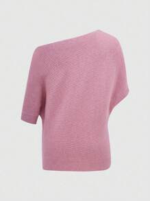 SHEIN LUNE Women Knit Tops Asimetris Plain Casual - Berwarna merah muda - View 2