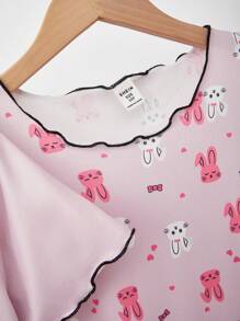 Tween 女孩短袖圓領睡衣連身裙家居服 - 粉色 - 查看 3