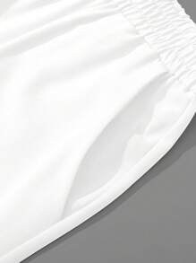 Manfinity Homme Men's Drawstring Waist Solid Color Fashionable Casual Shorts Sweat Plain All White Athletic - White - View 3