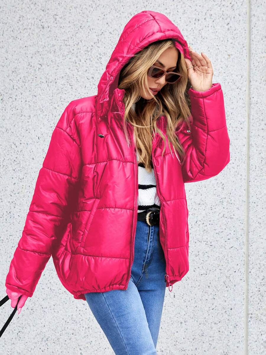 EURMUSE Women'S Hooded Zipper Padded Coat - Pink - View 1
