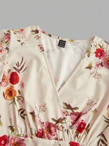 SHEIN Clasi Đầm Maxi Tay Phồng In Hoa Phong Cách Kỳ Nghỉ Cho Nữ - Màu be - Xem 6