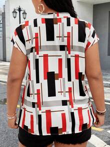 Calvaya Camicia a maniche corte con ali di pipistrello stampa geometrica larga taglia estate donna con scollo a V a tacca - Multicolore - Visualizzare 2