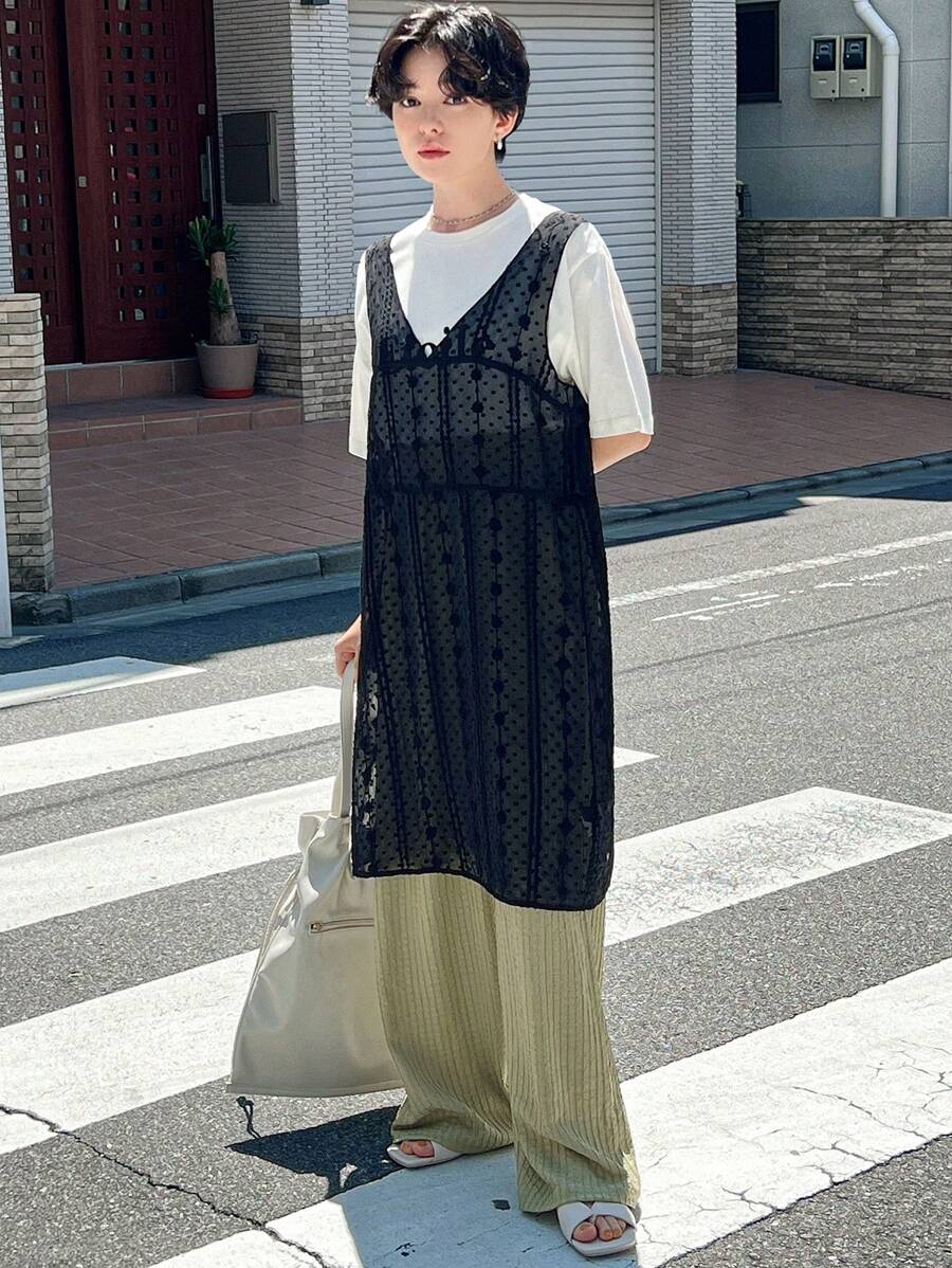 FRIFUL Designer 女士透视网眼无袖长款背心