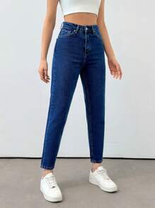SHEIN Cottnline 女式口袋牛仔褲 - 深色水洗藍 - 查看 4