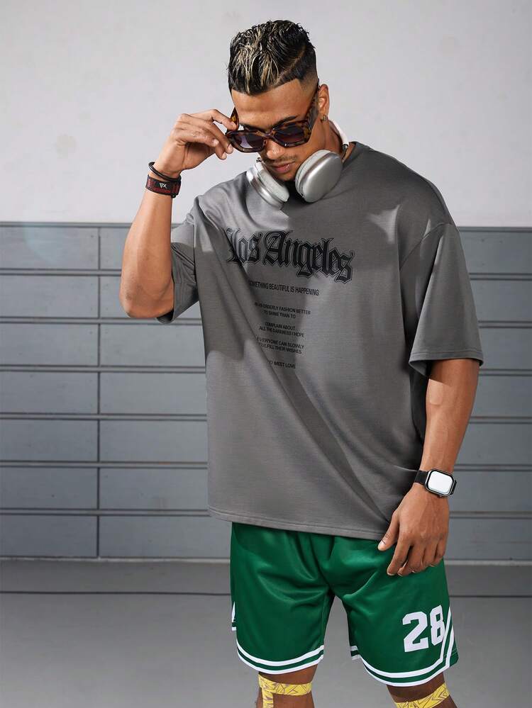 Boyfriend Style Men's Letter Printed Round Neck Short Sleeve Sports T-Shirt For Summer
