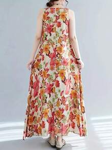女士花卉印花度假无袖夏季连衣裙