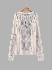 Airlisse Women's Skull Pattern Round Neck Sweater,Long Sleeve Tops, Knit Pullover Fall Winter - Beige - View 2