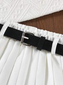 SHEIN Young Girl Summer Casual Letter Printed Raglan Sleeve Pleated T-Shirt And Ruffled Hem Skirt Set - Multicolor - View 3