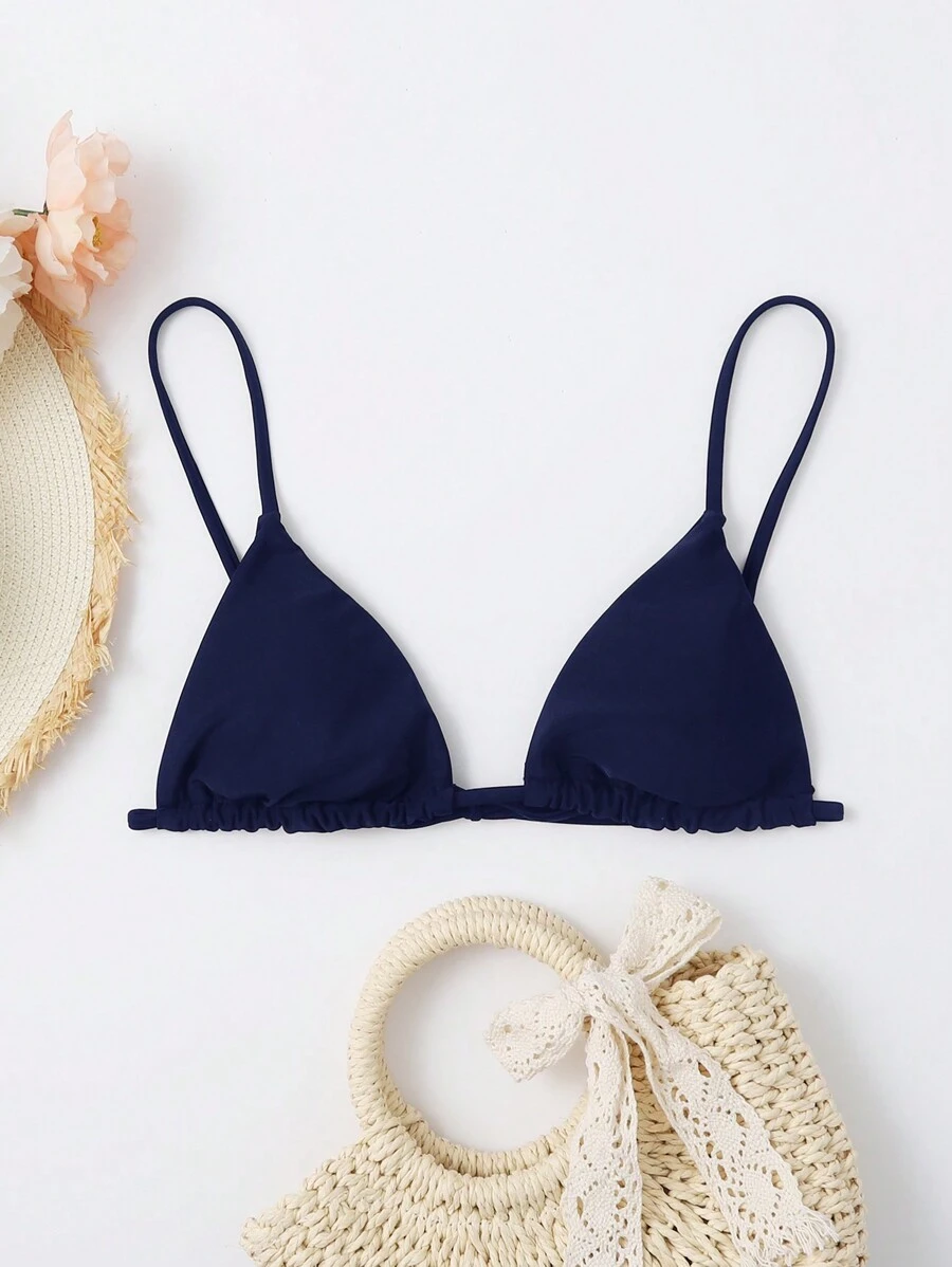 Swim Vcay Women's Solid Color Bikini Triangle Cup Swimwear Top Summer - Navy Blue - View 1