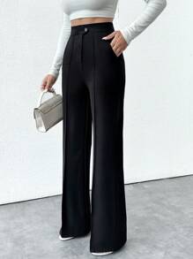 EURMUSE 小尺碼女款口袋褲、商務西裝褲 - 黑色 - 查看 5