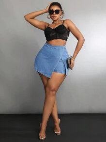 SHEIN SXY Shorts vaqueros casuales lisos para mujer de talla grande para uso diario
