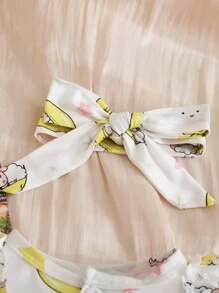 2pcs Baby Girls' Lovely Cartoon Sheep Printed Sleeveless Bodysuit Set - White - View 3