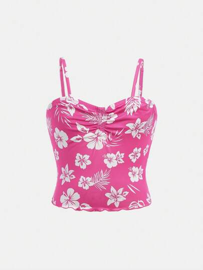 SHEIN Girlism Tween Girl Knitted Ditsy Floral Camisole Top For Spring/Summer Vacations