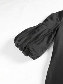 Solid Color Lantern Sleeves Elegant Long Formal Dress Black Prom Evening Wedding Guest Gown, For Graduation, Dinner Party Dress