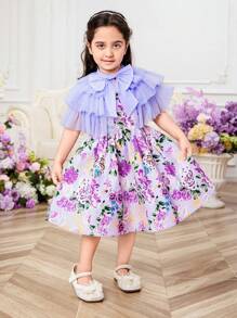 Bộ váy không tay dệt nơ bằng lưới dệt cho cô gái trẻ - Màu tím - Xem 7