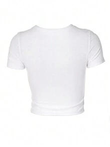 INAWLY Camiseta gráfica casual de mujer con cuello redondo, manga corta, estampado de letra con pedrería, top de verano