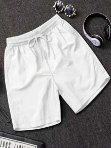 Manfinity Homme Men's Drawstring Waist Solid Color Fashionable Casual Shorts Sweat Plain All White Athletic - White - View 4