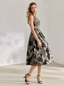 MOTF PREMIUM 花卉印花方領擴腳裙