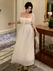 DAZY Women's Ruffle Short Sleeve Waist Cinched Dress Sundress - White - View 6