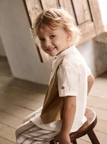 Cozy Pixies Conjunto informal de niño con cárdigan bicolor 2 en 1 y pantalones a rayas