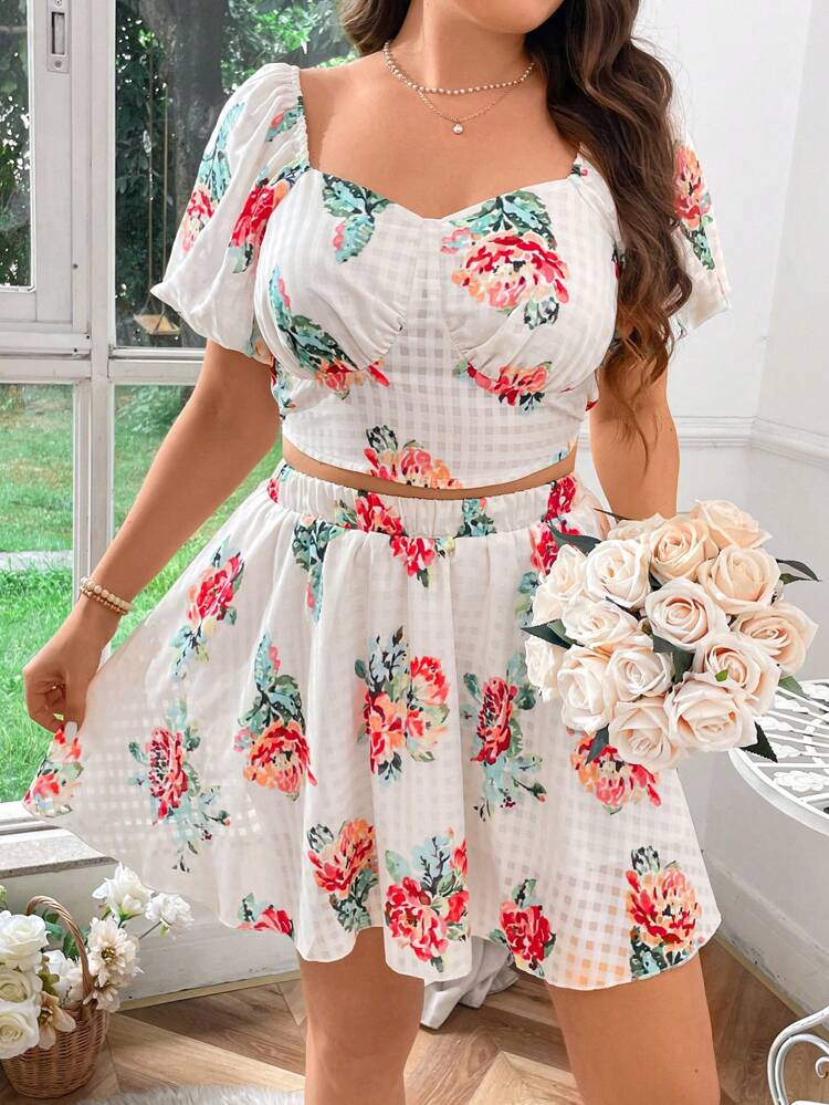 Fashionable Plus Size Women's Plaid Printed Two-Piece Set