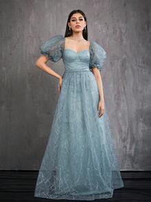 Váy dạ hội cao cấp không dây thêu tay thẳng đính sequin thác nước tay đèn lồng Mgiacy thanh lịch cho tiệc cưới bán trang trọng, dự tiệc sinh nhật, tốt nghiệp, dạ hội - Xám - Xem 5