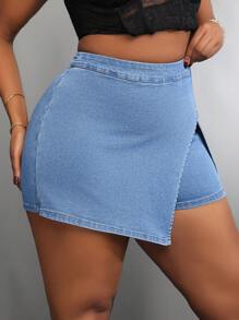 SHEIN SXY Shorts vaqueros casuales lisos para mujer de talla grande para uso diario