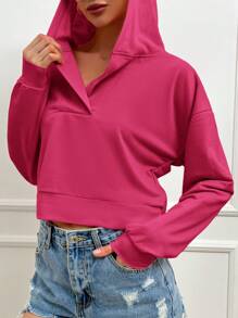 RueChic Solid Drop Shoulder Hoodie - Pink - View 3