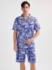 夏季家居服套裝男士全印花短袖和短褲 - 彩色 - 查看 3