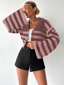 EURMUSE Cardigan cu guler mozaic în dungi