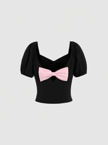 SHEIN Unity Camisa de mujer de manga corta sencilla de unicolor para uso diario - Negro - Ver 2