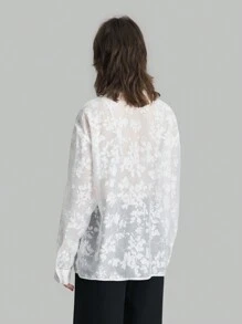 Ontre 女士春夏花卉网眼插肩袖宽松休闲纽扣衬衫、秋季休闲装、返校装、外出服 - 白色 - 查看 2