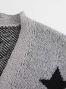 SHEIN LUNE 女士休閒風單排釦星星圖案針織衫