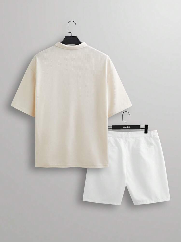 2pcs Knitted Casual Polo Shirt Set