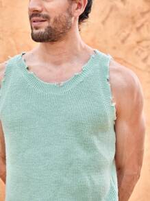 Manfinity VCAY Men's Lightweight Breathable Knitted Sweater Vests, Summer Vacation Beach Outfits Casual - Mint Green - View 3