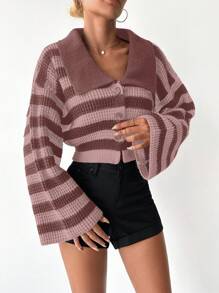 EURMUSE Cardigan cu guler mozaic în dungi