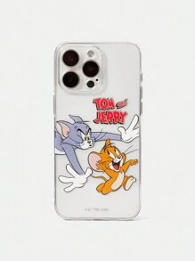 TOM & JERRY X SHEIN Funda de teléfono transparente impresa con dibujos animados y letras
