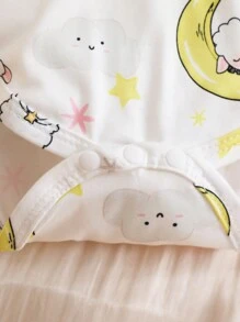 2pcs Baby Girls' Lovely Cartoon Sheep Printed Sleeveless Bodysuit Set - White - View 5