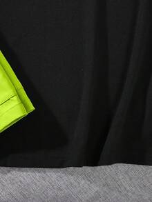 SHEIN Tween Boy Casual Phong cách Hàn Quốc In chữ Khối màu Áo thun có dây rút dây giày Đường viền cổ tròn, Bộ quần short dệt hoa - màu xanh lá - Xem 6