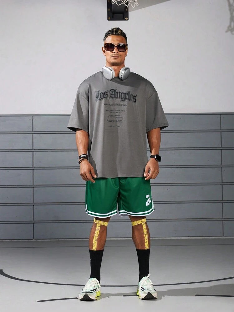 Boyfriend Style Men's Letter Printed Round Neck Short Sleeve Sports T-Shirt For Summer