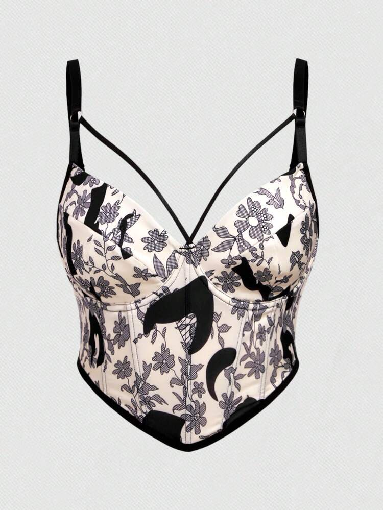 Floral Printed Asymmetrical Hem Hollow Out Summer Tank Top