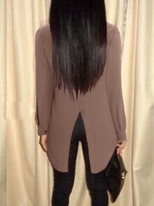 Casual Solid Color Long Sleeve Back Split Shirt