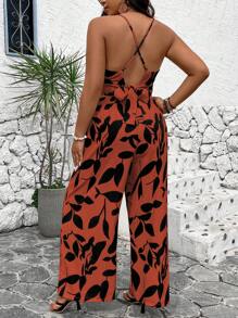 Breezaya Plus Size Allover Print Knot Strap Tank Top And Shorts 2pcs Summer Vacation Set - Burnt Orange - View 2