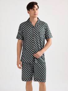 男士格紋短袖短褲夏季家居套裝 - 軍綠色 - 查看 8