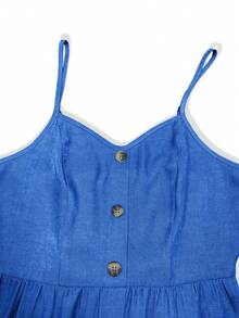Buttoned Pocket Cami Dress - Blue - View 5