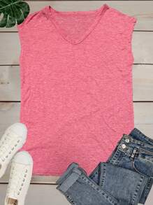 INAWLY Women's Short Sleeve V-Neck Solid Color Casual T-Shirt, Summer - Multicolor - View 5