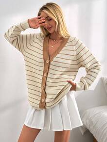 EURMUSE Multicolor Stripe Button Detailed Casual Sweater - Multicolor - View 5