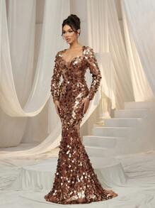 Faeriesty Vestido de fiesta con escote de corazón y bajo de cola de sirena con lentejuelas