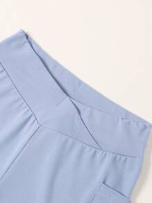 SHEIN Tween Girl Blue Short Leggings With Pocket - Blue - View 3