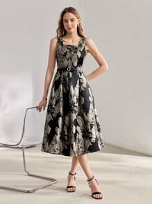 MOTF PREMIUM 花卉印花方領擴腳裙